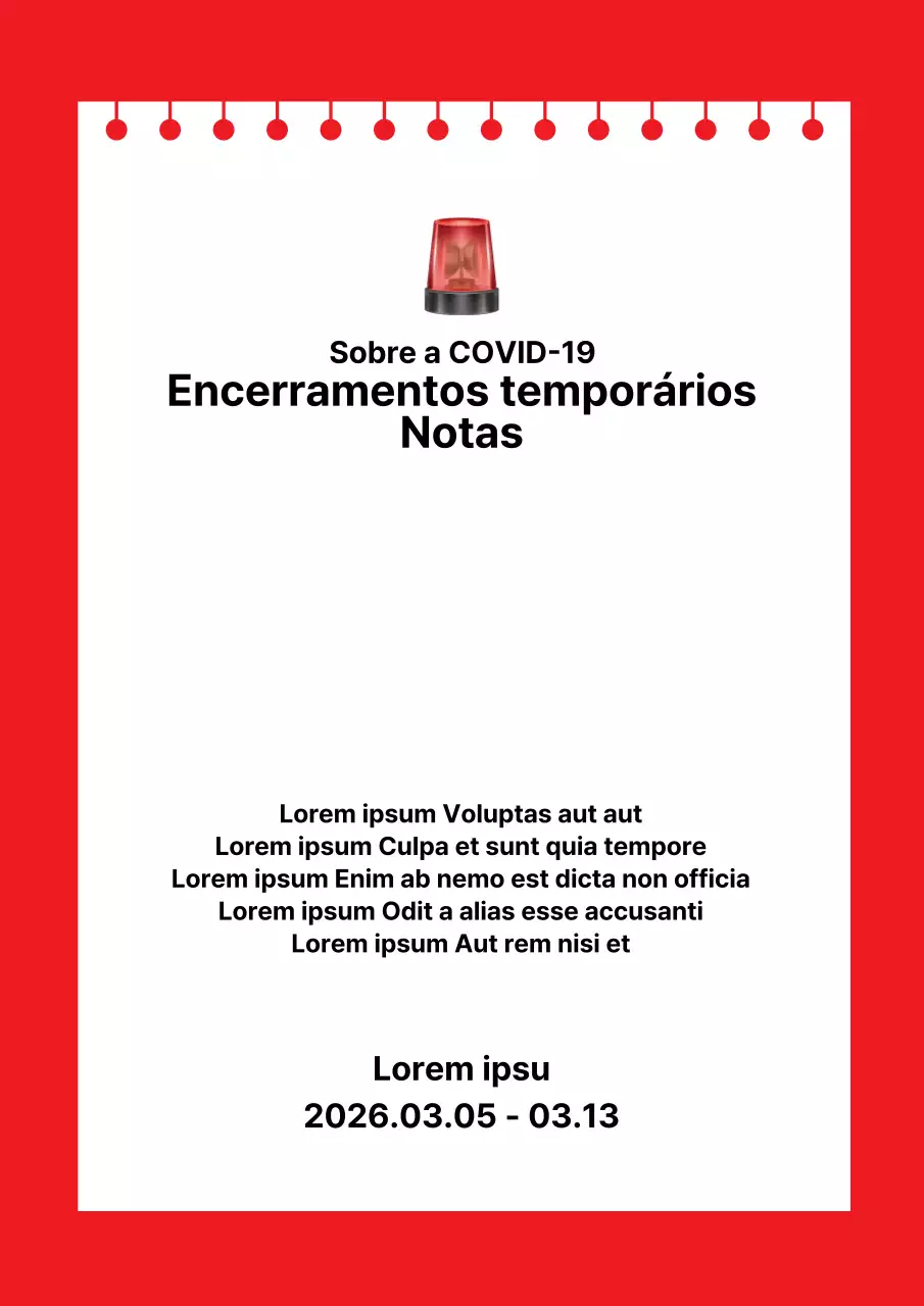Um simples aviso de encerramento temporário a vermelho com o NotesConcept