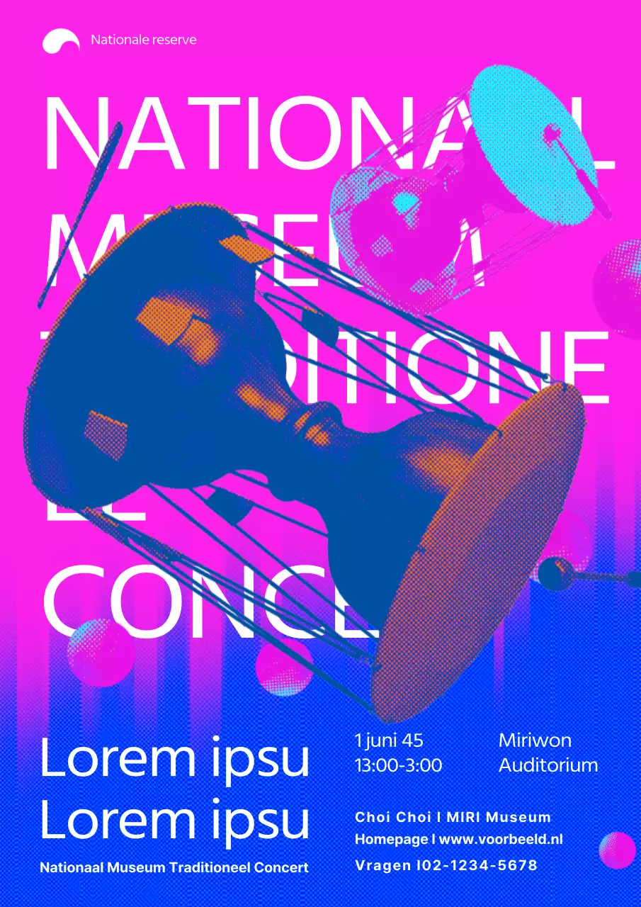 Roze Blauw Levendige illustratie in pop-artstijl van traditionele muziekinstrumenten Traditioneel concert