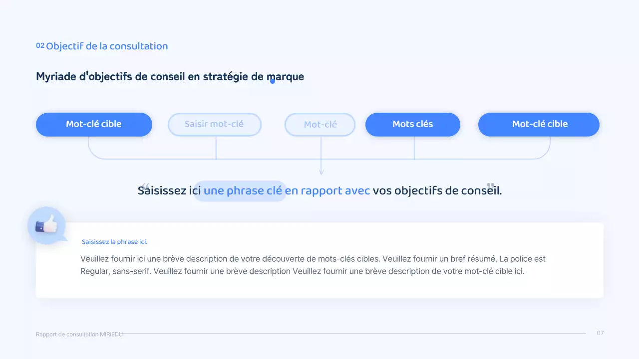 Un personnage tridimensionnel bleu au concept épuré pour un rapport de conseil.
