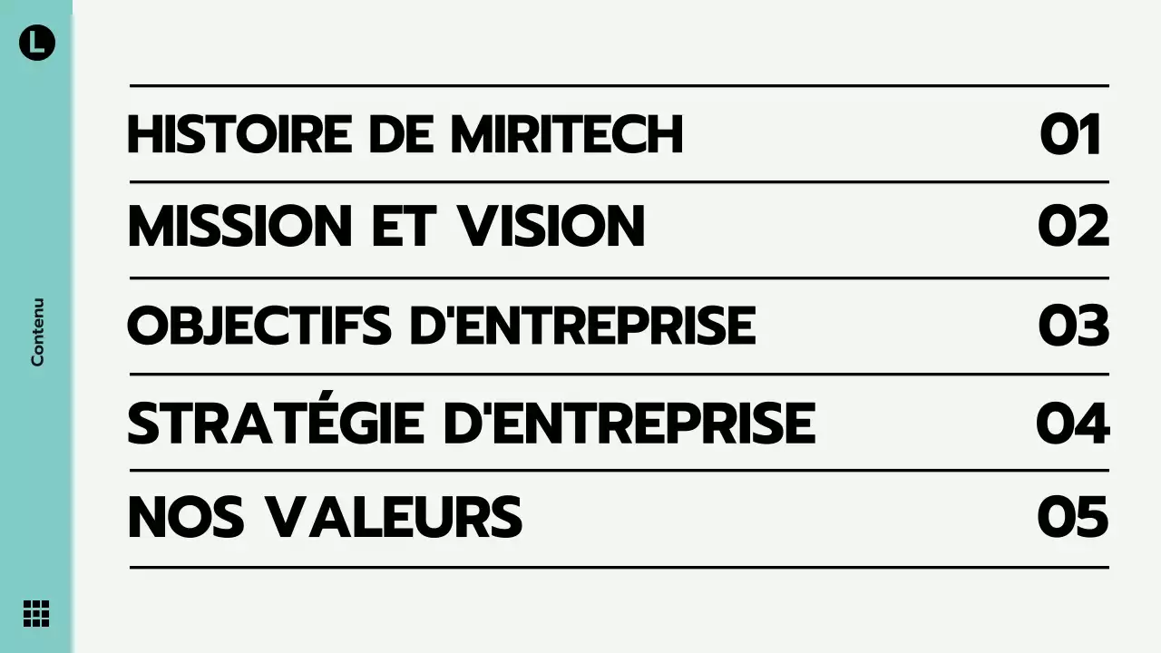 Thème moderne, gris et menthe, pour les documents d'entreprise, la déclaration de vision de l'entreprise, les célébrations et les présentations.