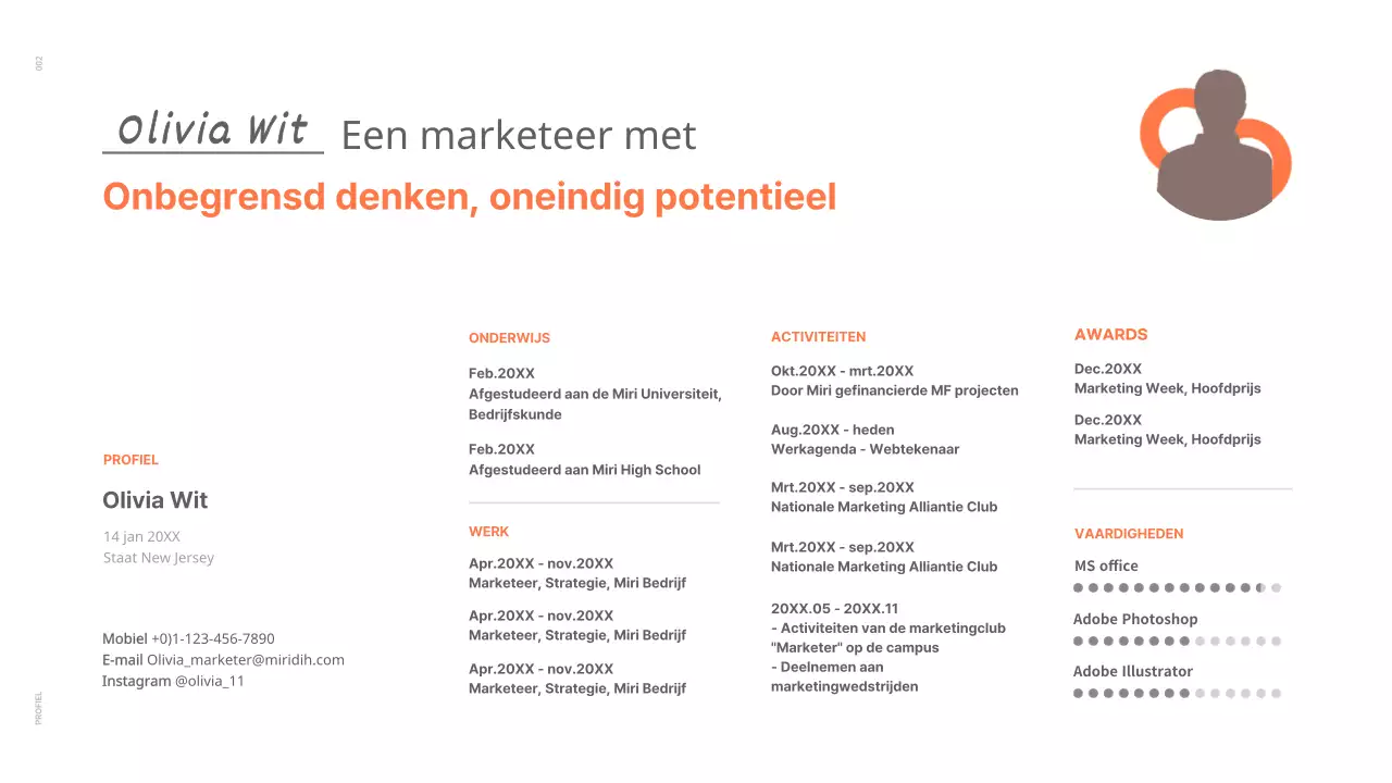 Een strakke conceptportfolio in wit en oranje