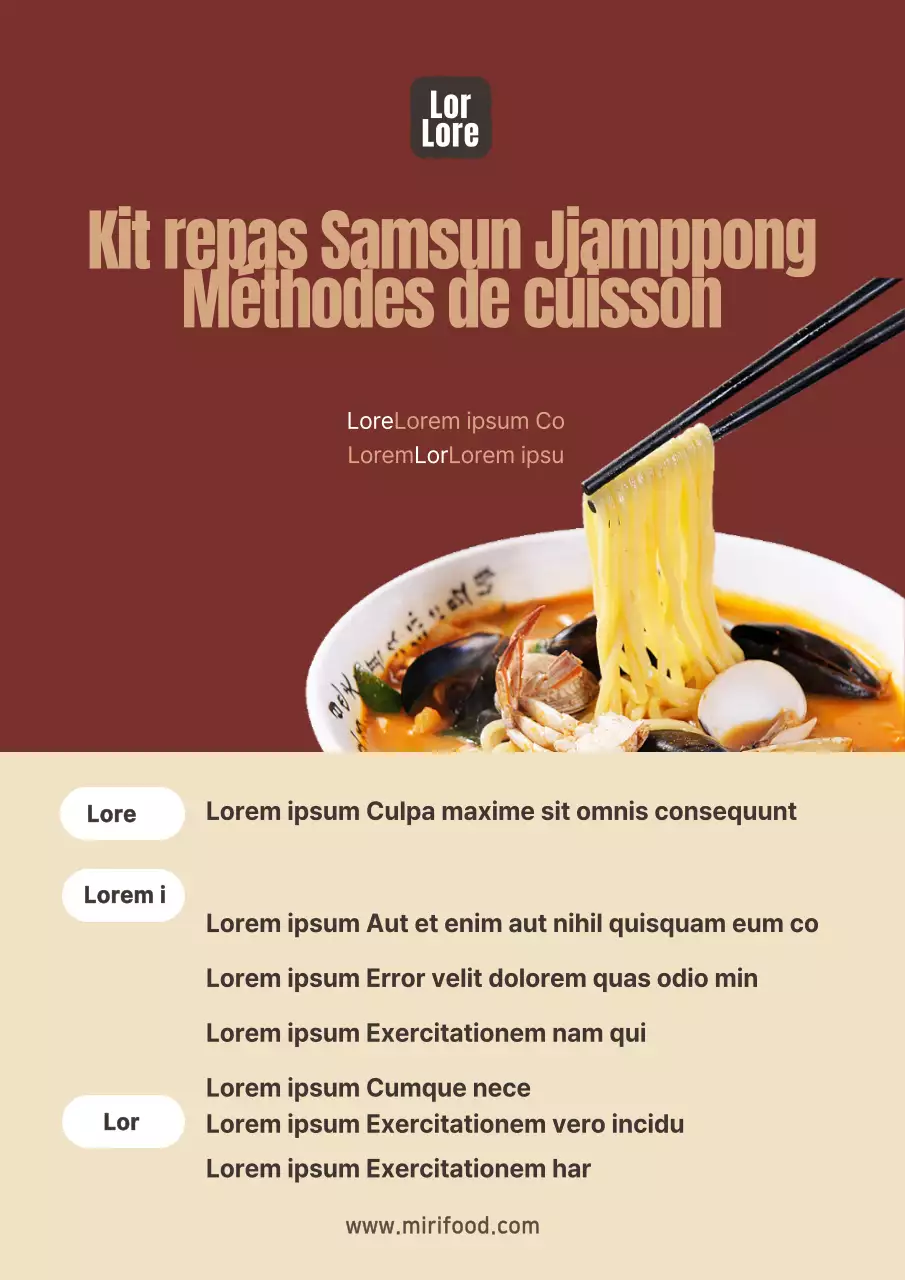 Dépliant explicatif d'un simple set de cuisson de ramen rouge et beige