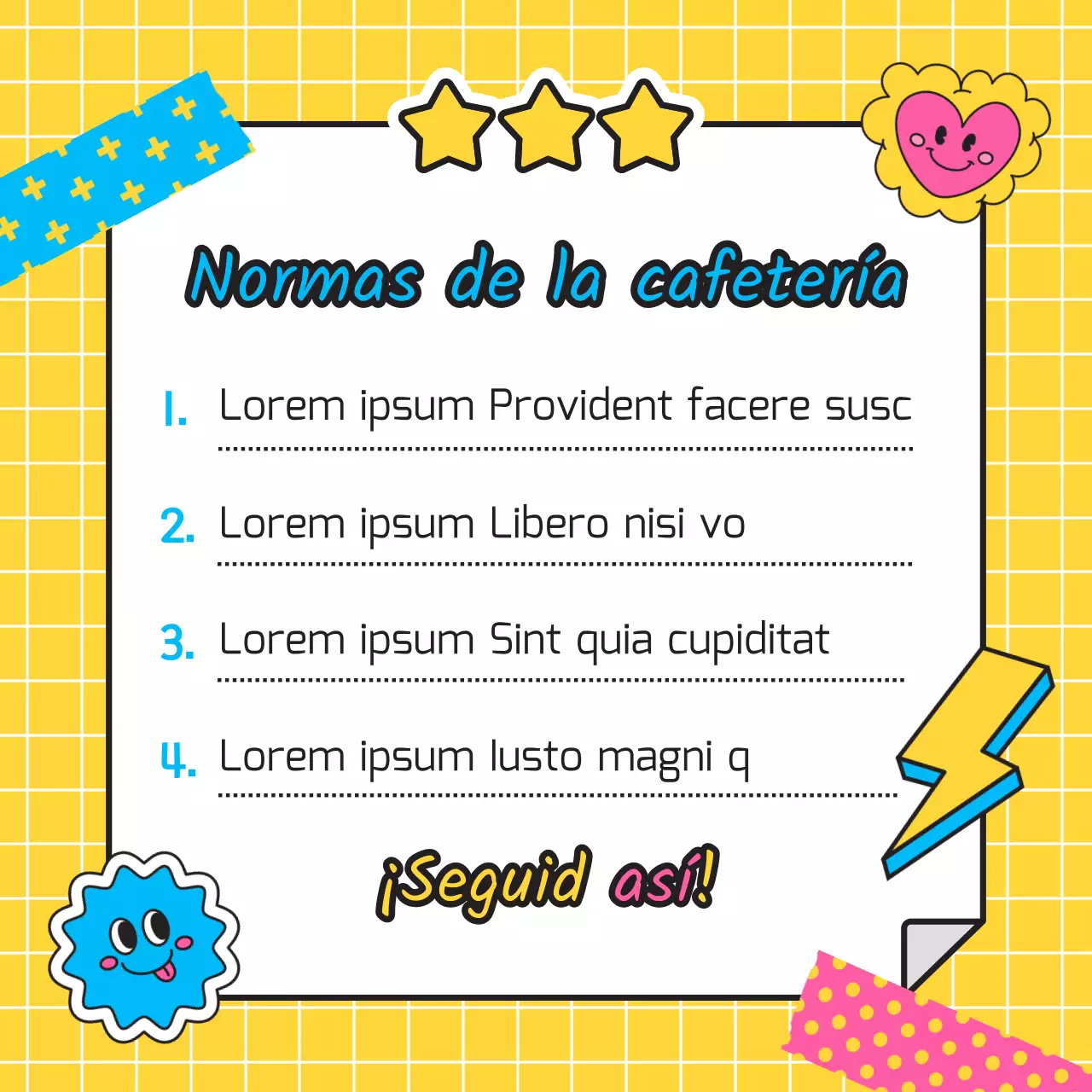 Guía de etiqueta para la vuelta al cole con ilustración de monóculo amarillo concepto de pegatina