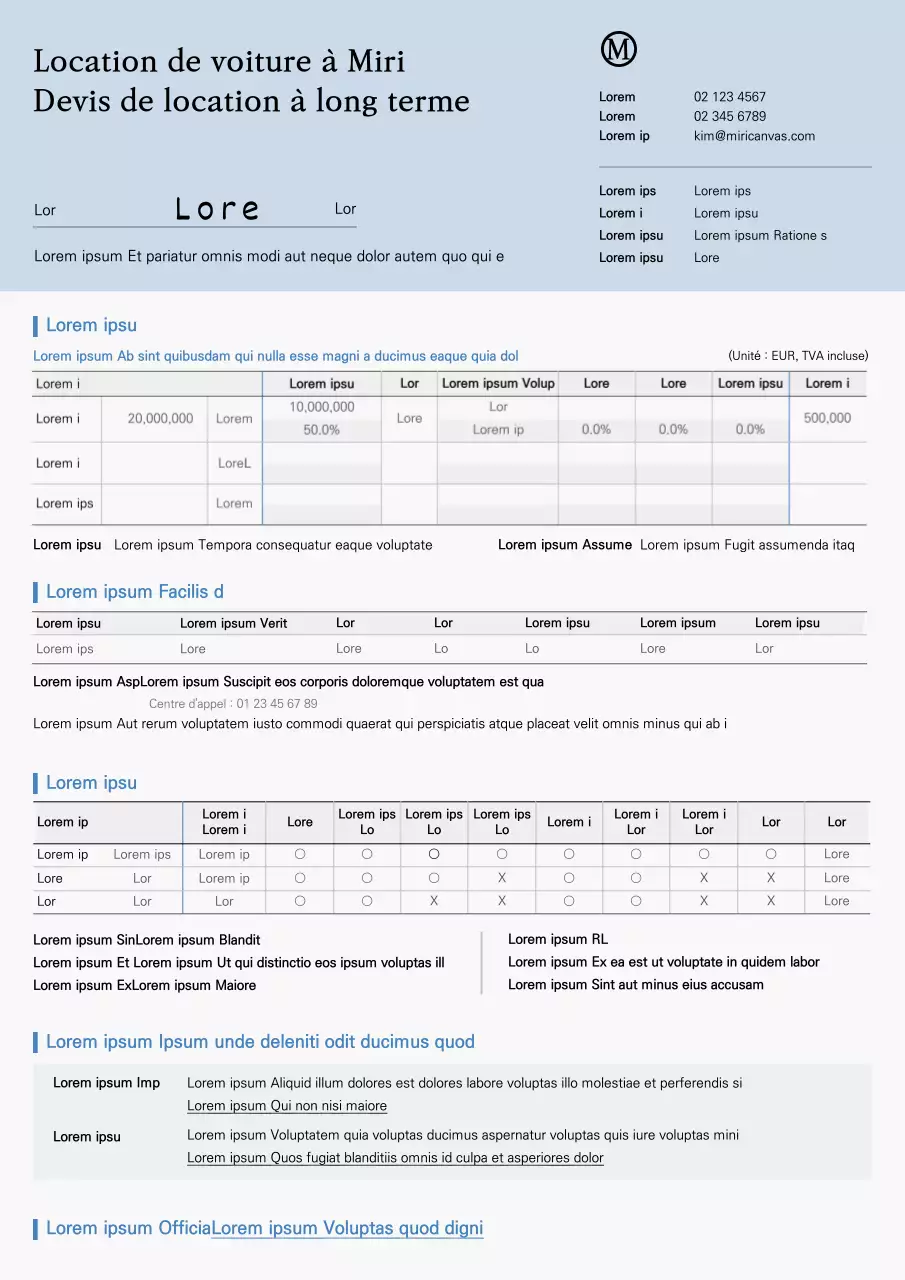 Devis pour une voiture de location à long terme avec un habitant bleu clair