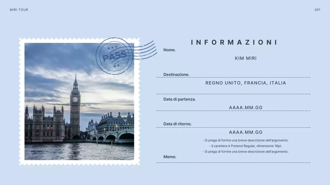 Itinerario che evidenzia le illustrazioni delle destinazioni europee in blu chiaro