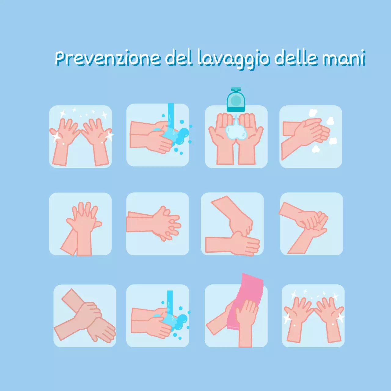 Guida semplice alla prevenzione del coronavirus illustrata in blu