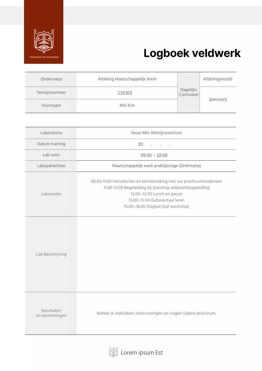 Grijs Rood Punt Documentatie Universiteits Veldwerk Logboek voor studenten
