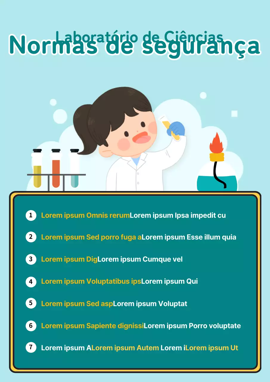 Lista de precauções para experiências científicas no conceito de laboratório azul