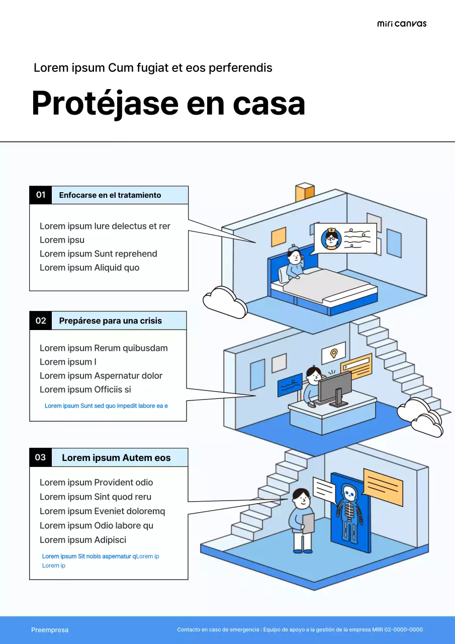 Ilustración isométrica de líneas en azul y amarillo Consejos para el tratamiento domiciliario
