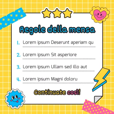 Guida al galateo del rientro a scuola con illustrazione di monocolo giallo concetto di adesivo