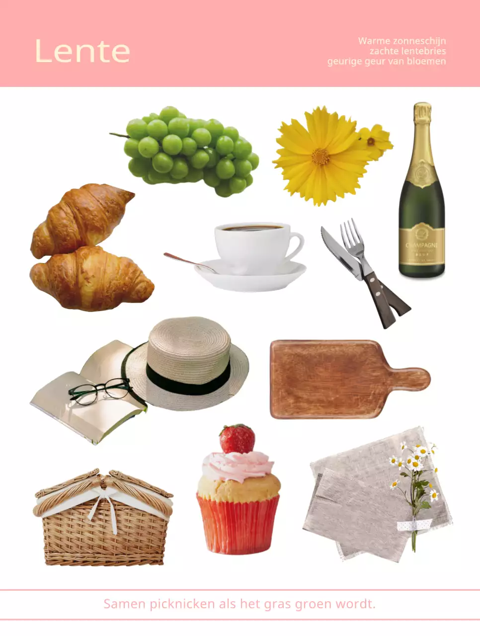 Een verzameling echte seizoensfoto-elementen in pastelroze, blauw en paars