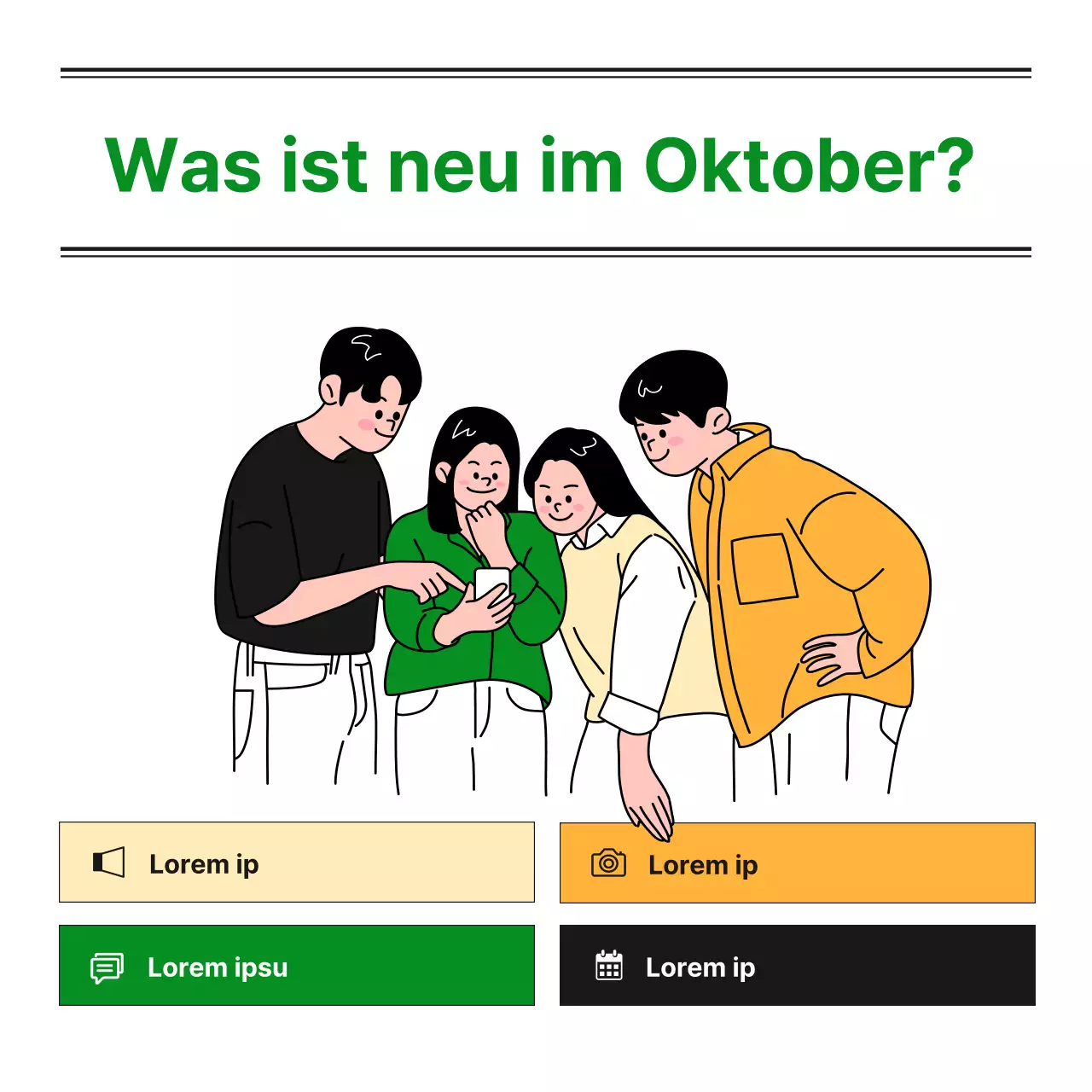 Ein monatlicher Newsletter der Bachelor-Abteilung einer Universität mit einem niedlichen, übersichtlichen und einfachen Blog in Grün und Orange und monotonen Illustrationen von Notion.