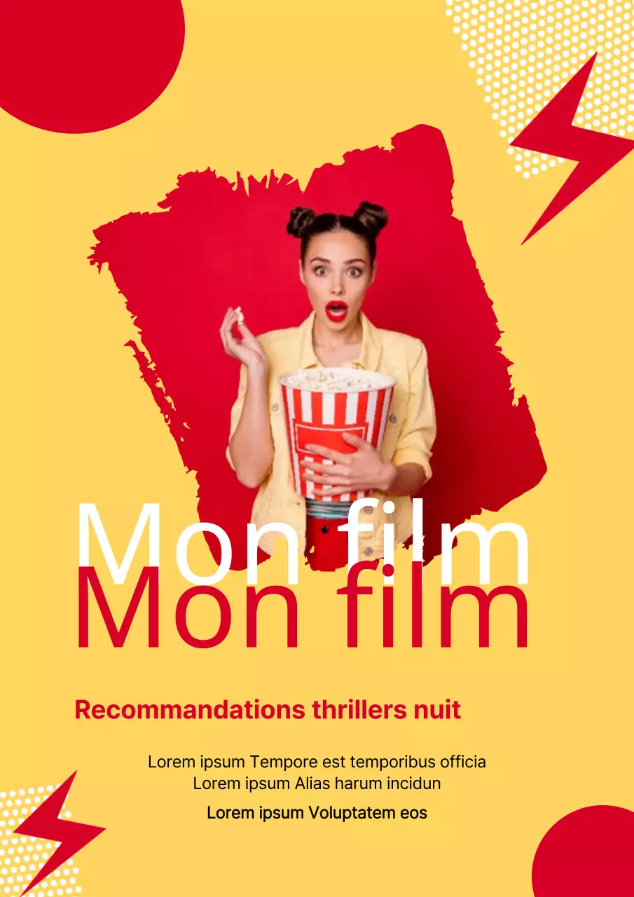 Thème de recommandation pour les films de suspense avec des cadres jaunes et rouges