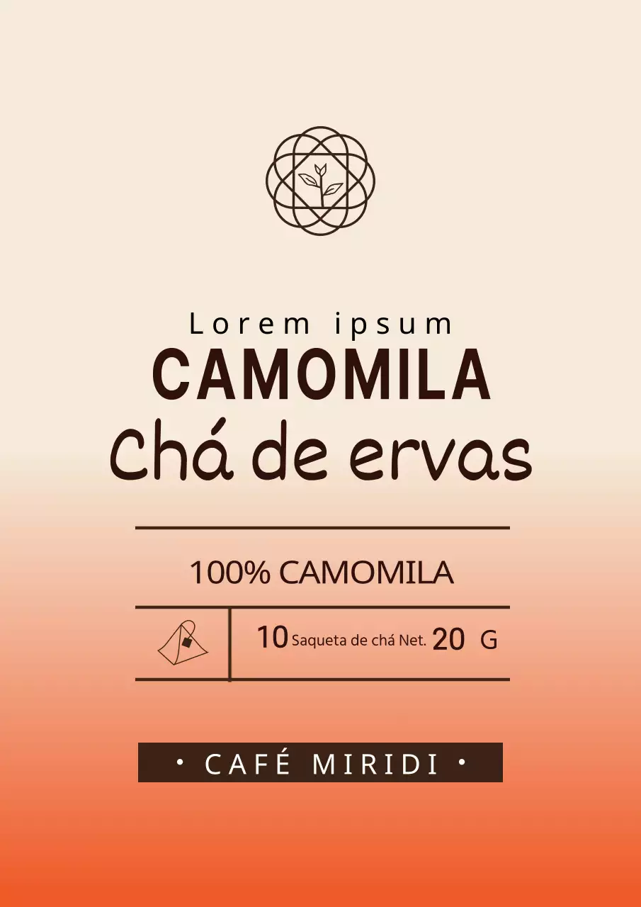 Desenho simples de rótulo de saquetas de chá de camomila com gradientes laranja