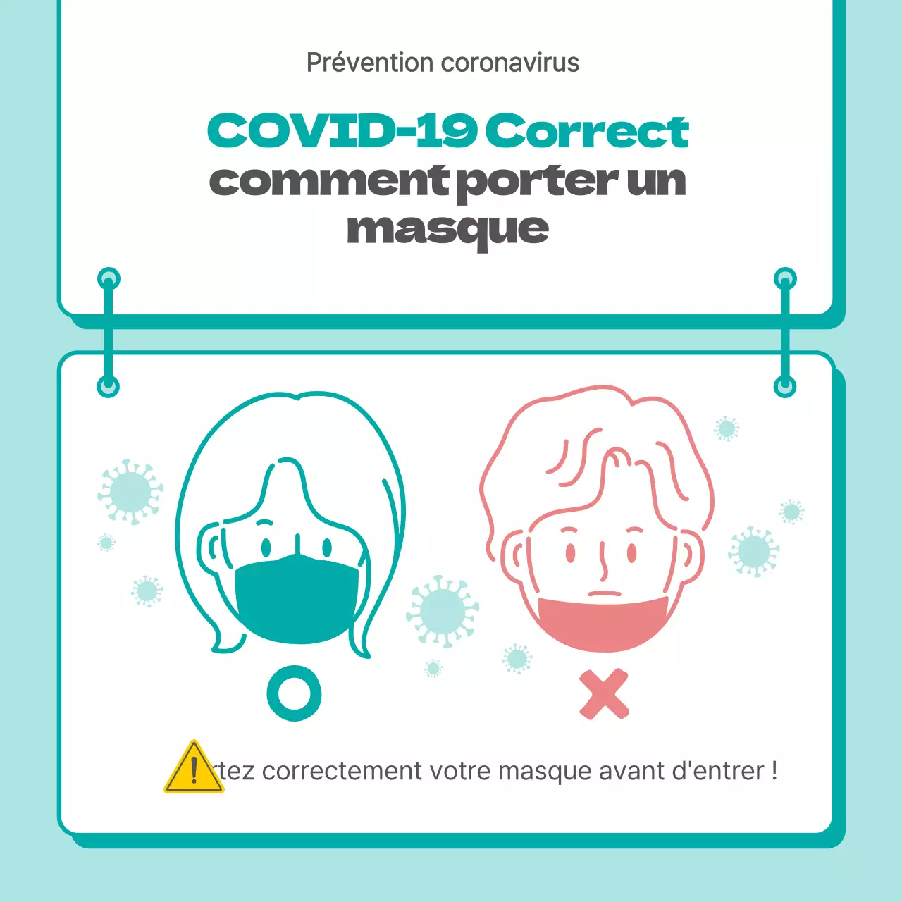 Instructions illustrées pour le port d'un masque vert