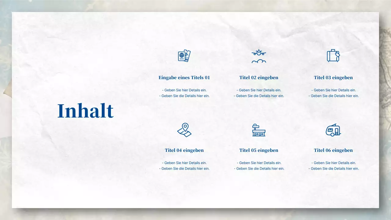 Ein postkartenähnliches Reisebüro in Blau- und Pastelltönen