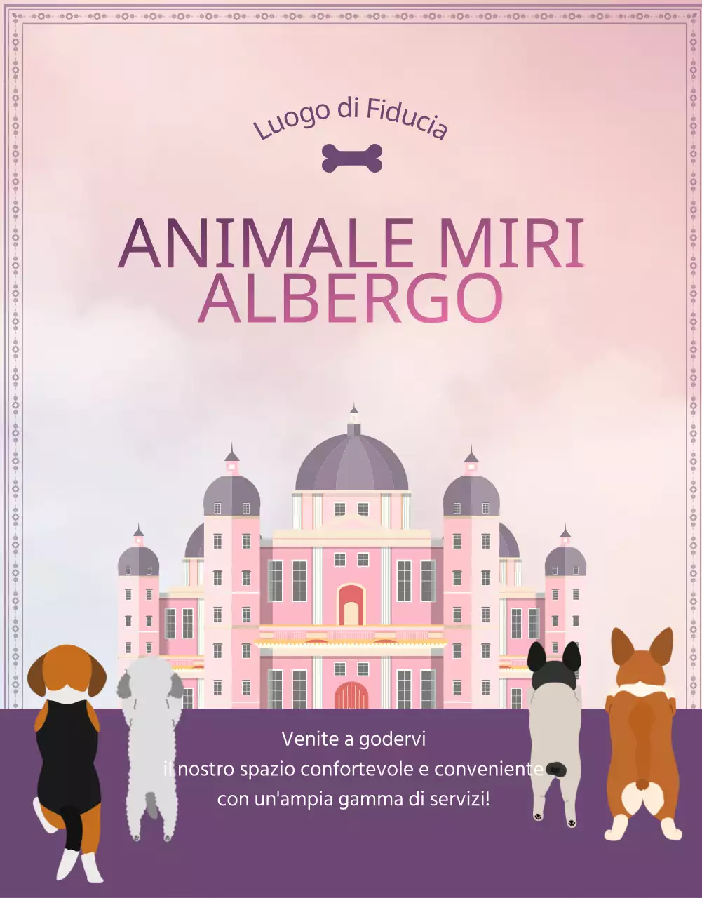 Promuovete il vostro hotel per animali in viola e rosa