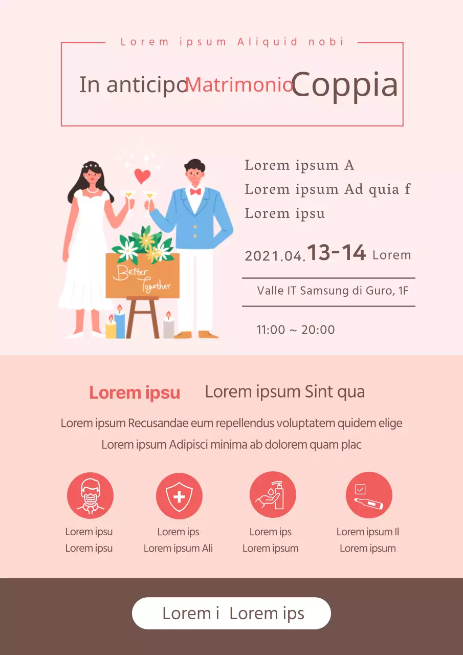 Volantino promozionale per fiera nuziale semplice in rosa e marrone