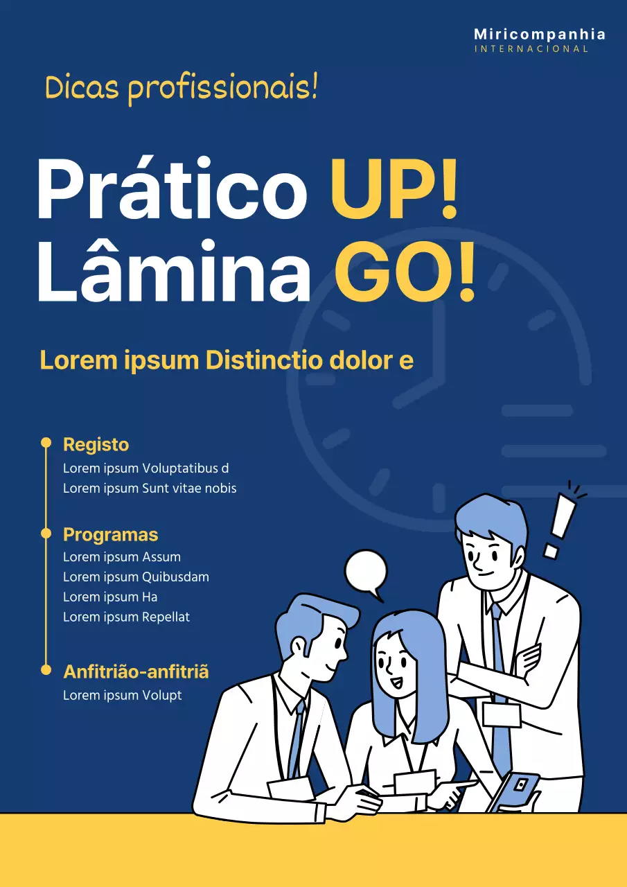 Webposter azul-marinho e amarelo com sugestões de técnicas de facas para profissionais