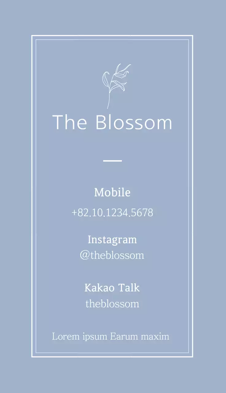 Cartão de visita com flor minimalista azul