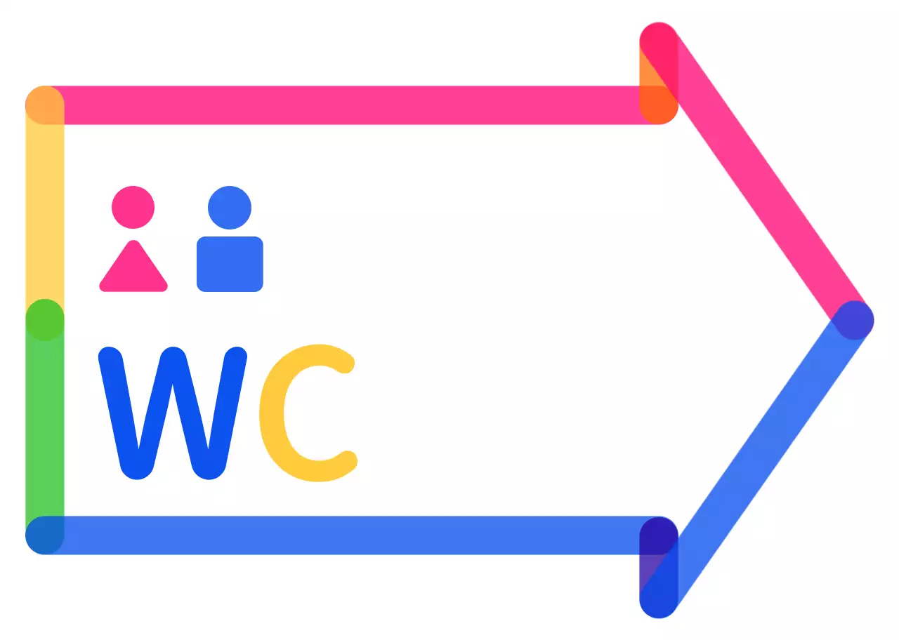 Colorido y bonito marco en forma de flecha con indicaciones para llegar al cuarto de baño