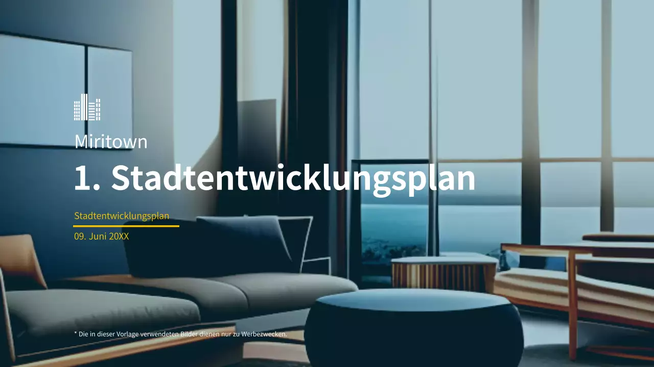 Immobilienbau Stadtentwicklung Thema in blau und gelb (Präsentation)