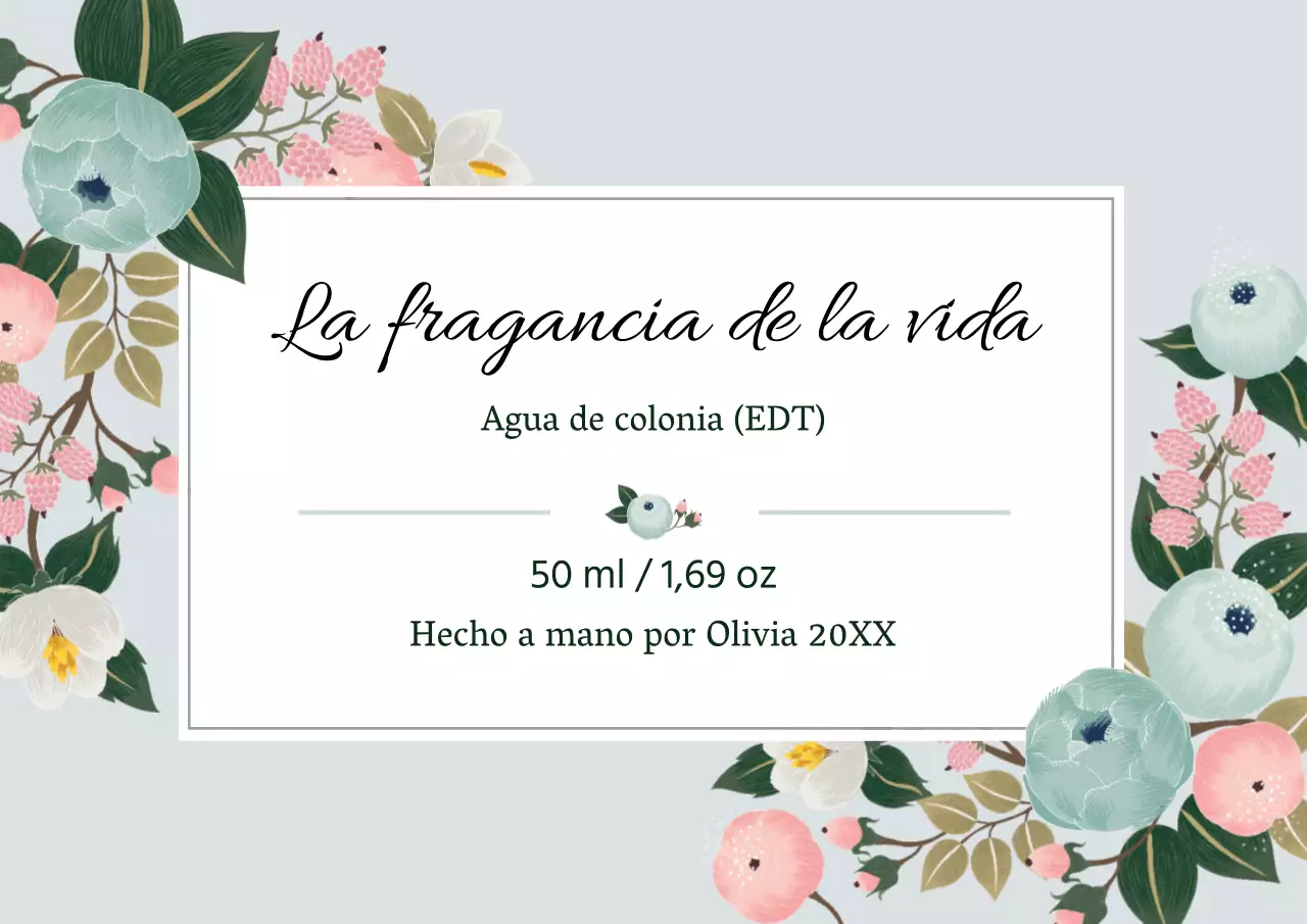 Etiqueta de perfume vintage con ilustración azul