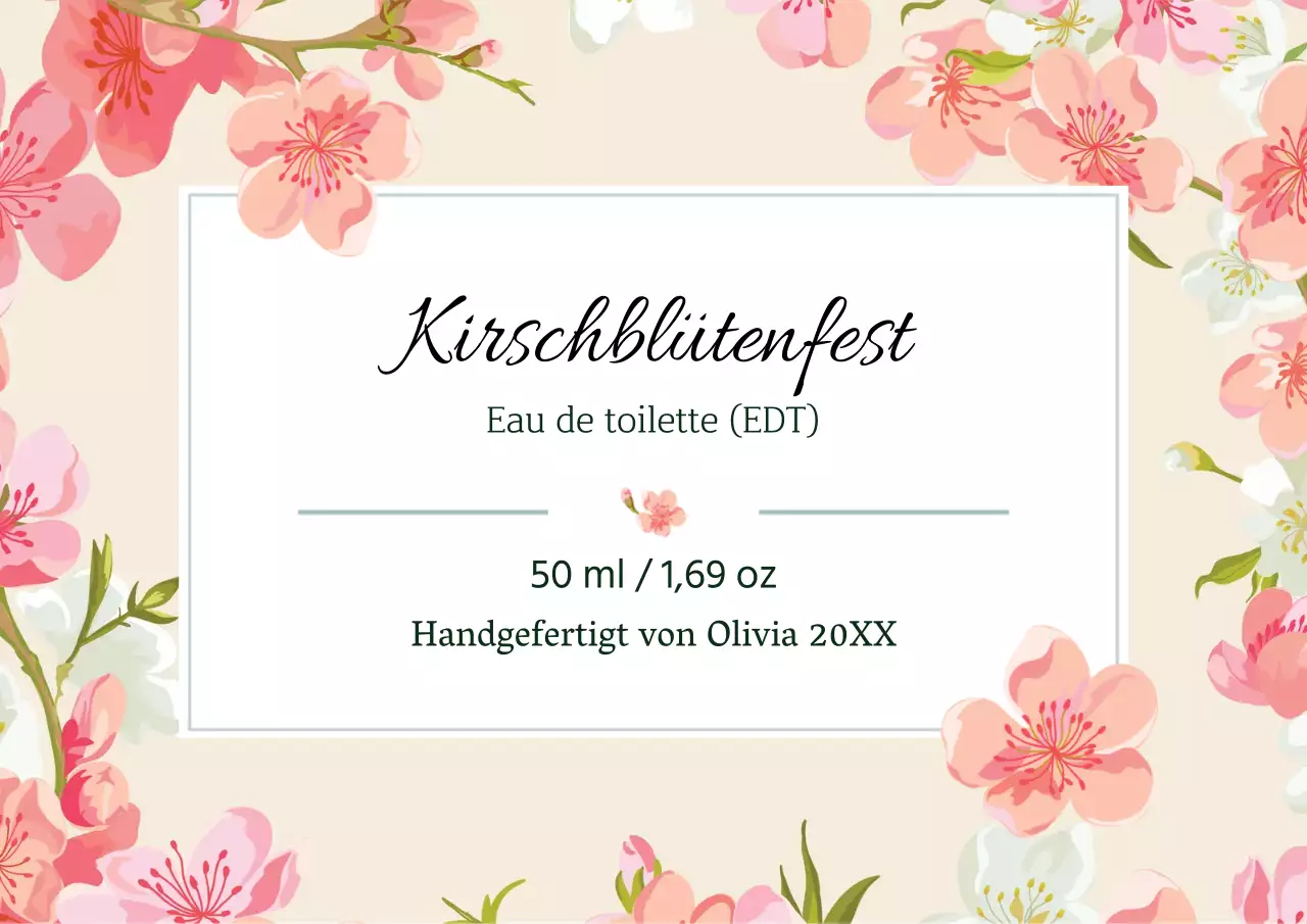 Vintage Parfüm Etikett mit rosa Illustration