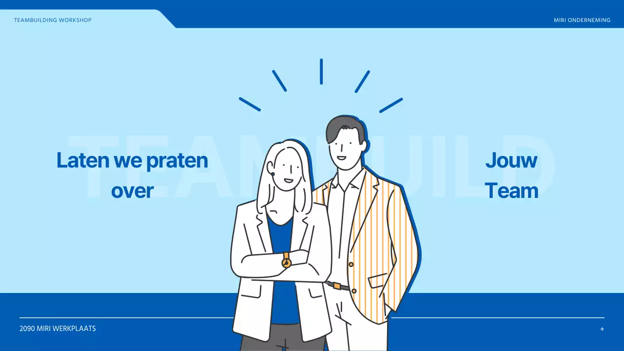 Teambuildingworkshop met illustraties in blauw en geel