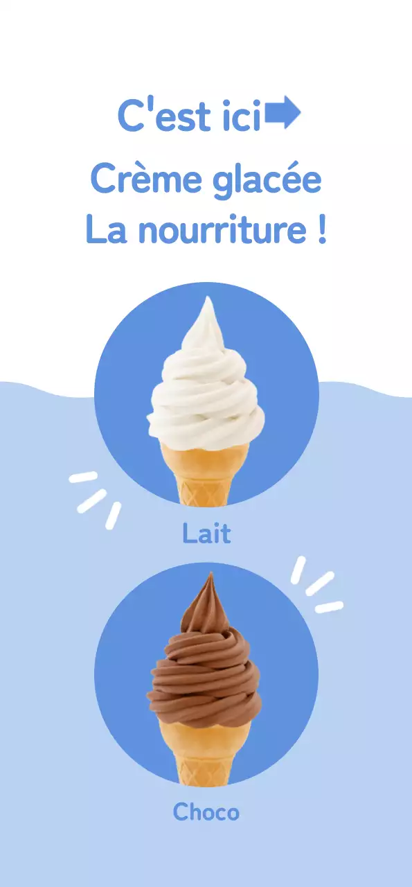 Promouvoir un menu propre et attrayant avec de la crème glacée blanche sur un fond bleu clair