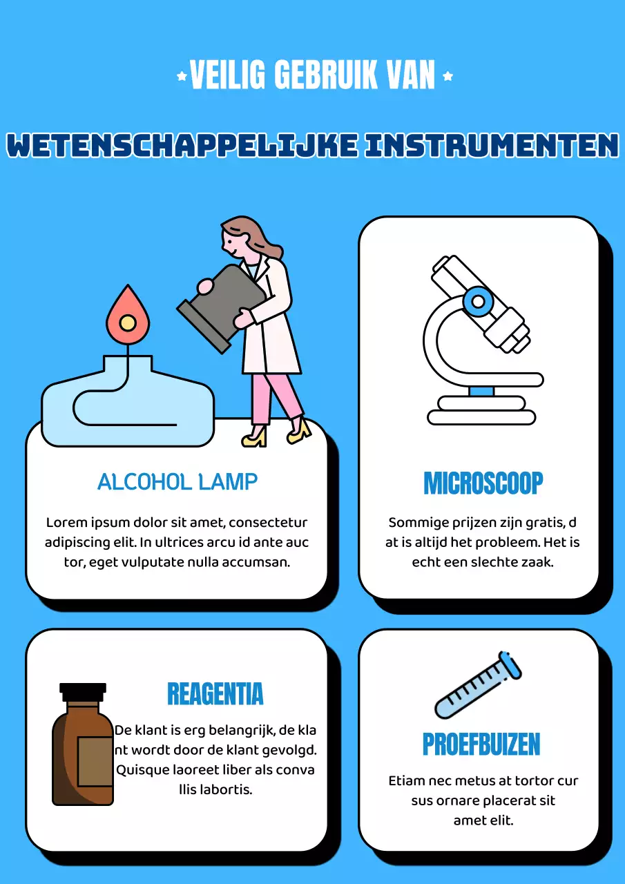 Blauwe illustratie laat zien hoe je de experimenteerhulpmiddelen gebruikt