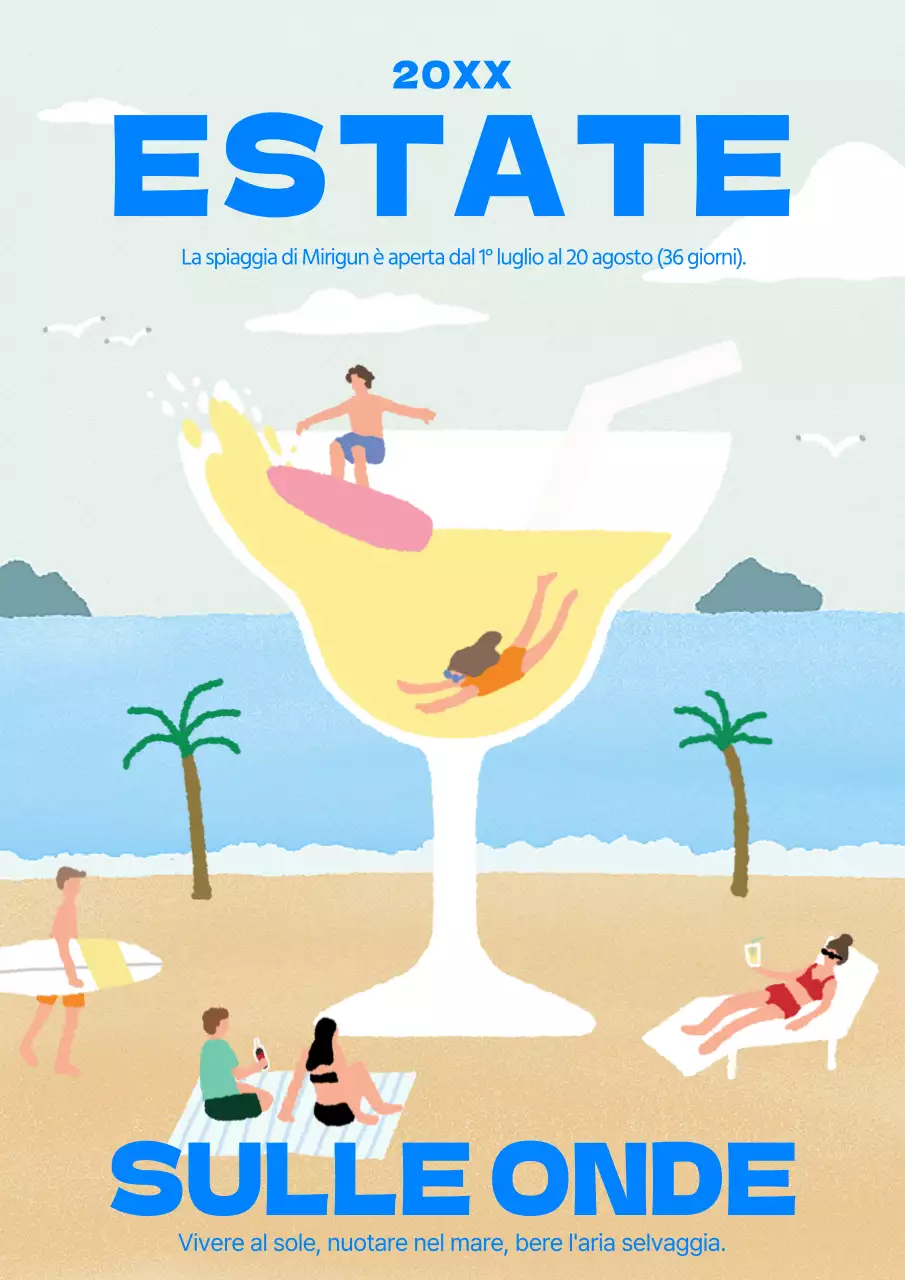 Carino concetto promozione vacanza in spiaggia con tema azzurro sfondo mare
