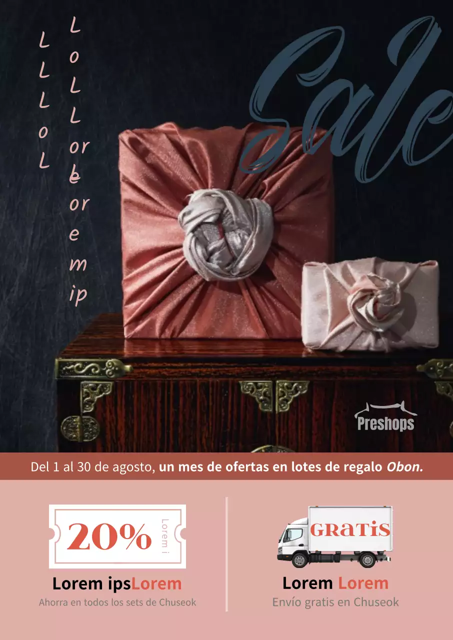 Ofertas de Chuseok con fotos de lotes de regalo envueltos en furoshiki