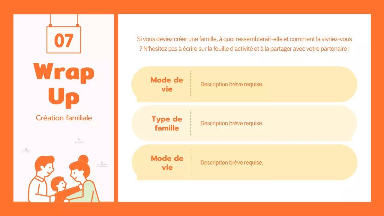Programme de culture familiale avec de jolies illustrations orange