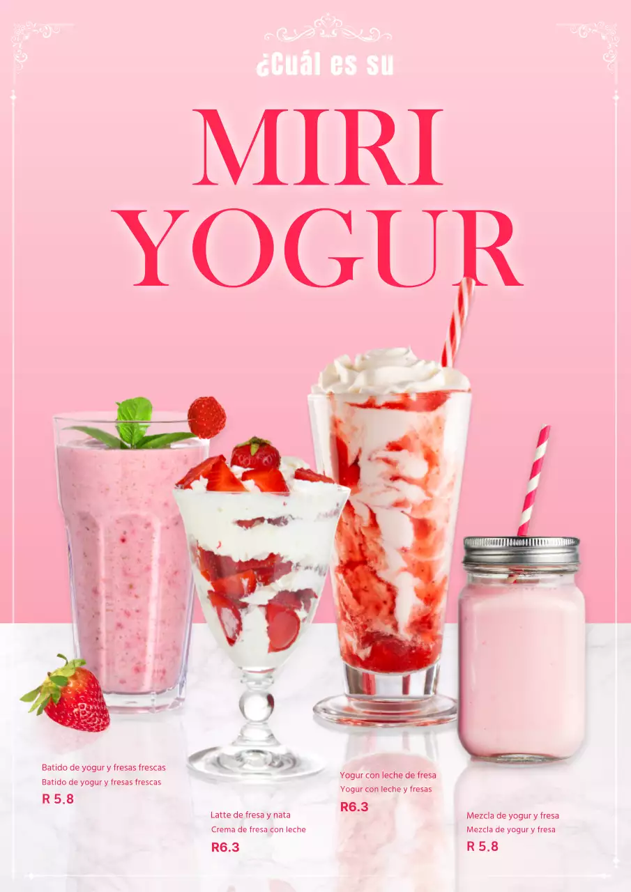 Promocionar un nuevo yogur de fresa con fondo rosa