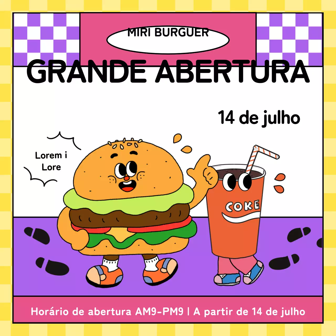 Uma hamburgueria com um conceito pop art colorido em roxo está agora aberta ao público
