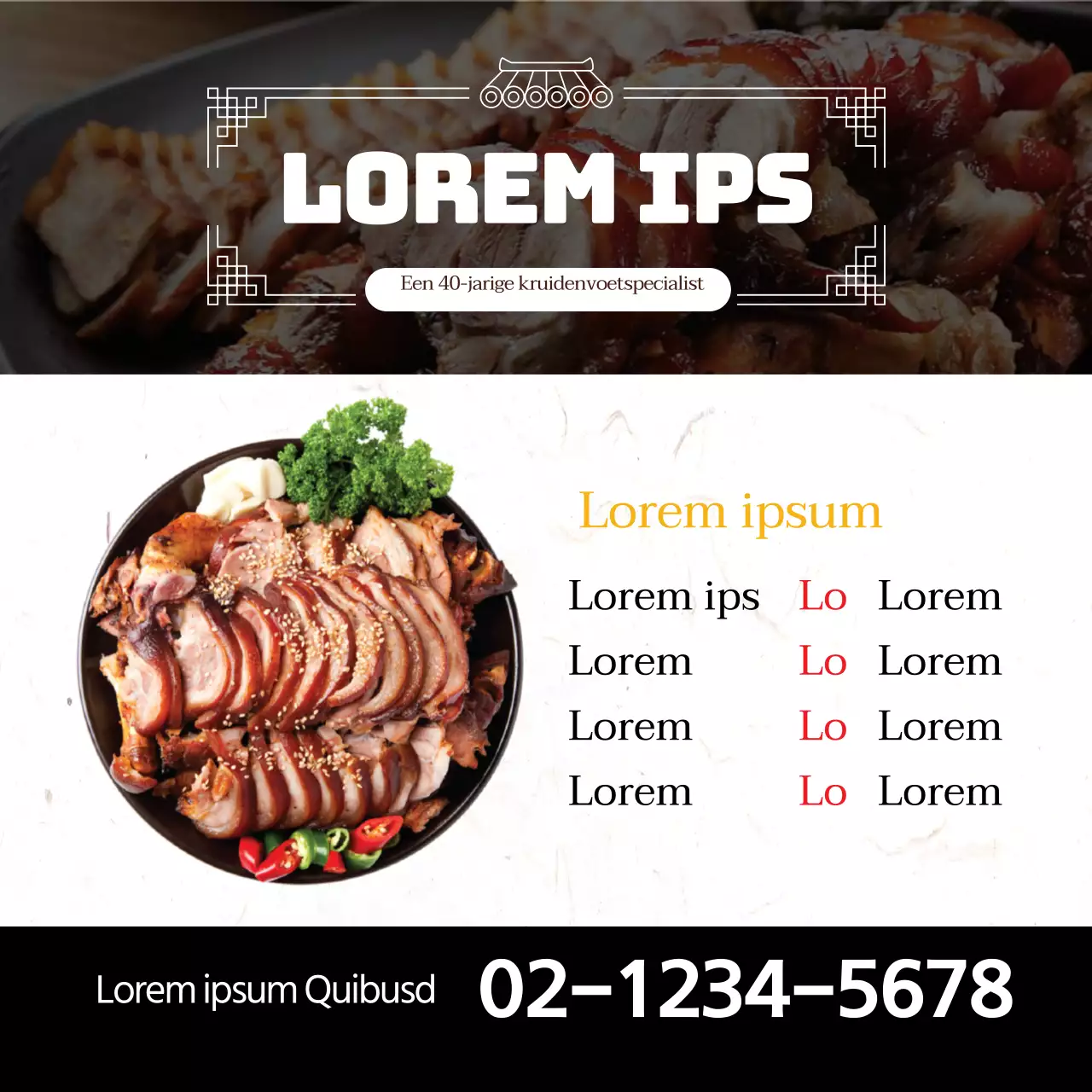 Varkensvlees menu in een restaurant gemarkeerd in zwart