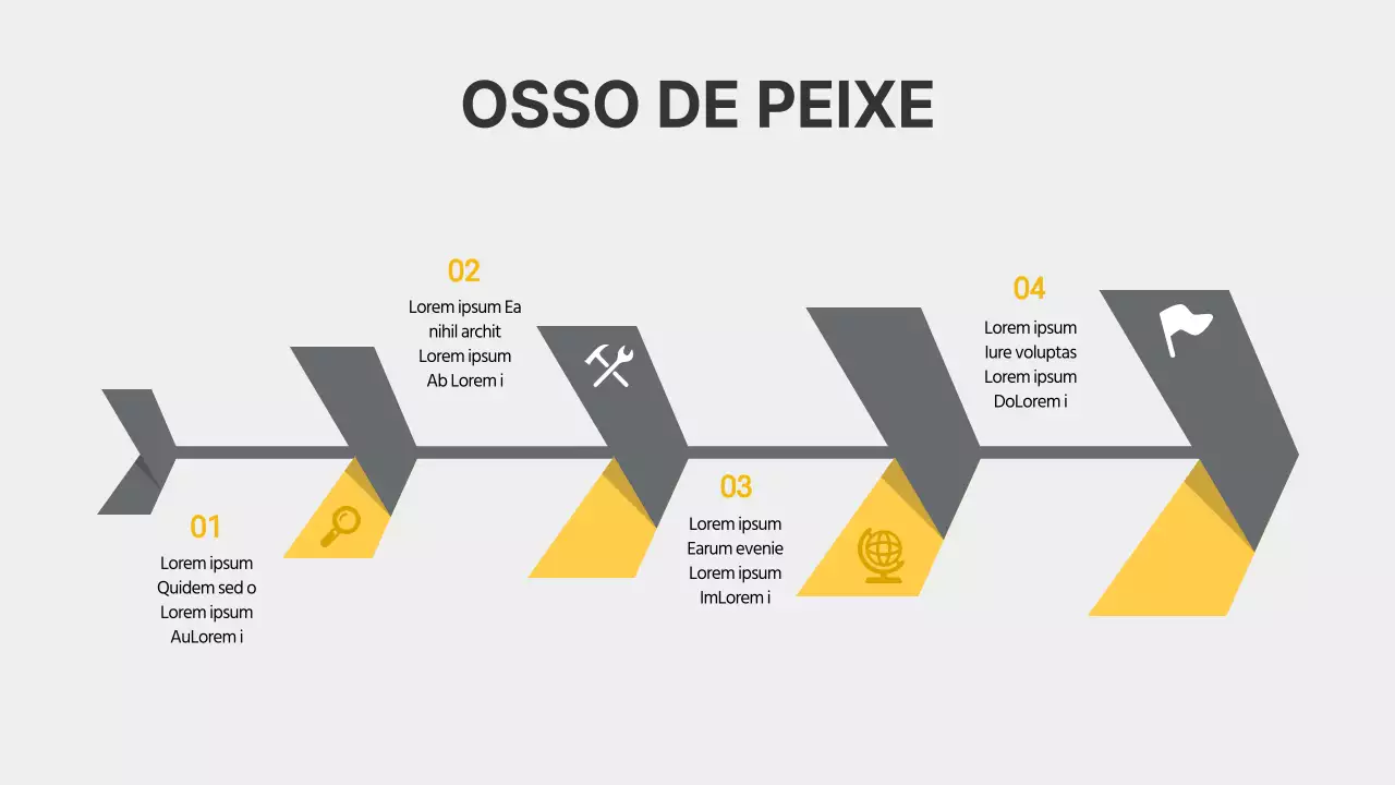 Espinha de peixe ilustrada em cinzento e amarelo