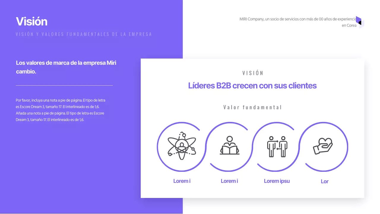 Presentación sencilla de una empresa en tonos morados