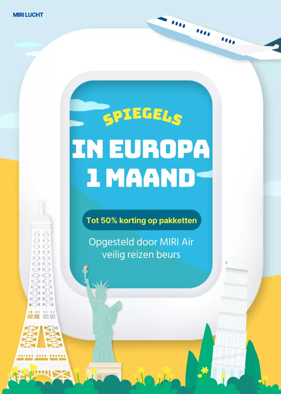 Iconische architecturale illustraties in een blauw-gele tweekleurige Travel discount event pop-up