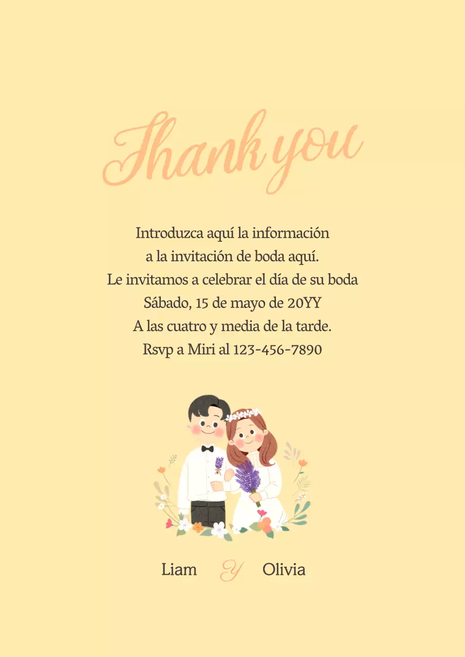 Postal amarilla de invitación de boda