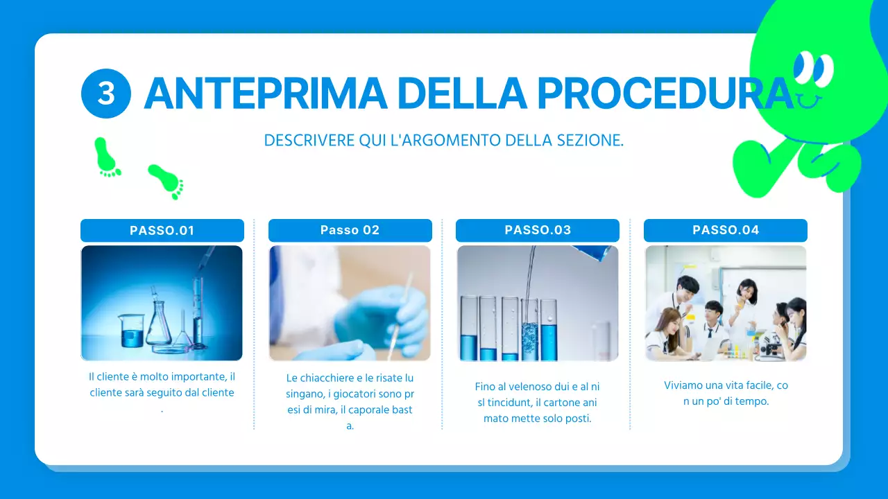 Relazione sull'esperimento scientifico di un personaggio carino in blu e verde lime