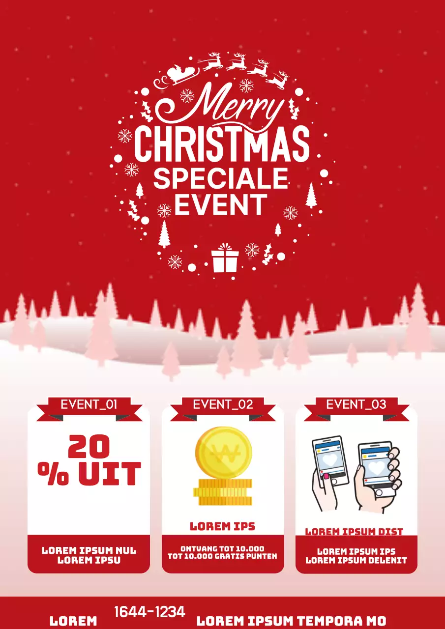 Een kleurrijke flyer voor kerstevenementen in rood