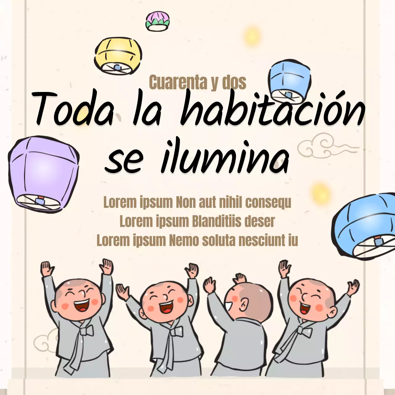 Una colección de ilustraciones budistas en color beige.