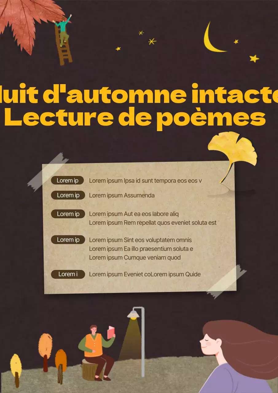 Flyer pour le concours de lecture de poésie de la nuit d'automne de la bibliothèque