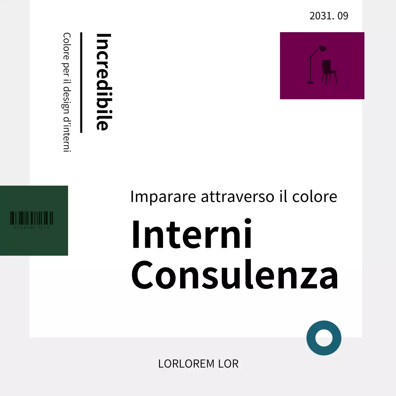 Consulenza cromatica per interni in stile rivista in verde e viola Simple Card News