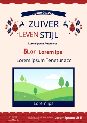 Promoot een jubileumevenement met een illustratie van ivoorkleurige en rode kerstdecoraties