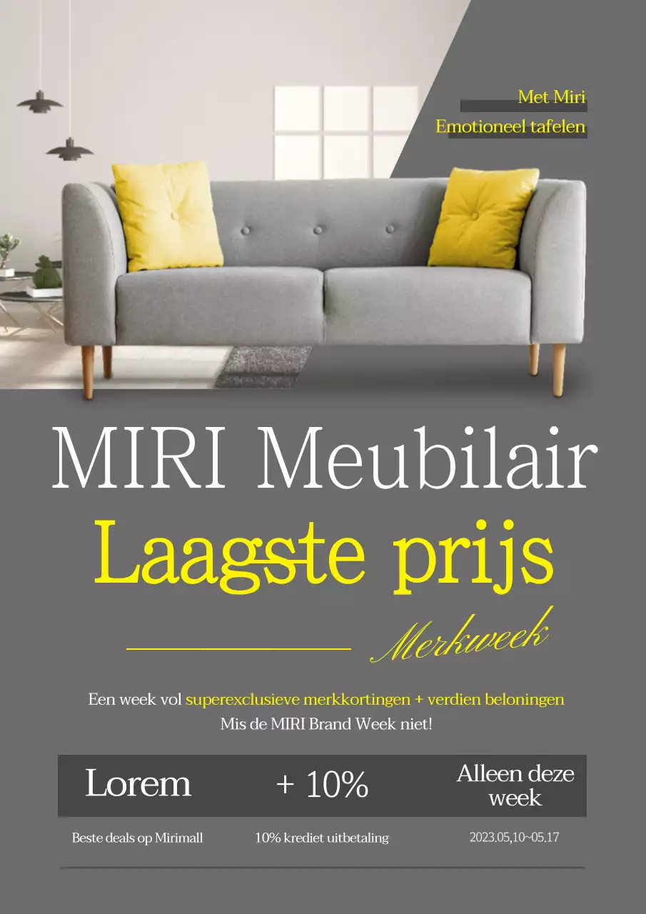 Grijze en gele foto accentueert meubelevenement