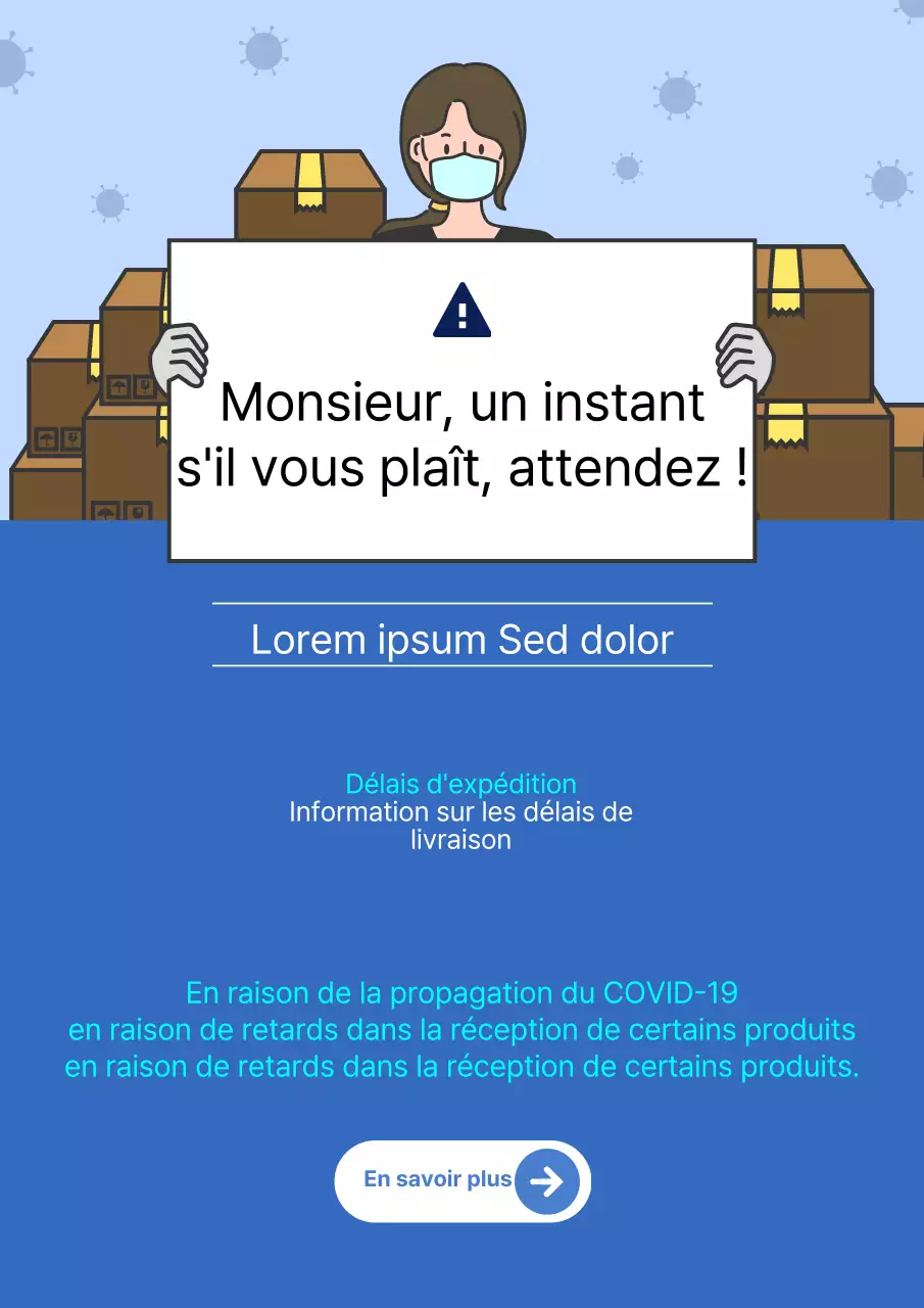 Avis de retard de livraison avec coursier bleu et illustration humaine