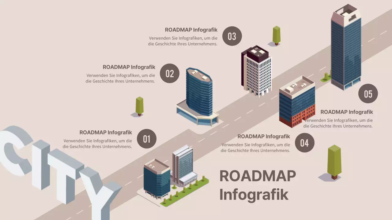 Straßenbau Illustration in braun Roadmap Infografik für Unternehmen
